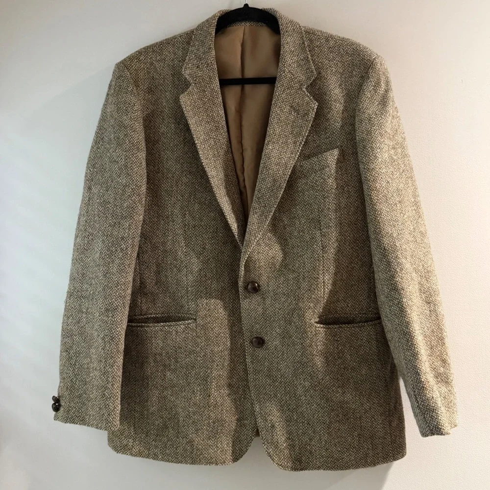 Charles Barker Harris Tweed Blazer Brown Tan Wool Sport Coat Made in England